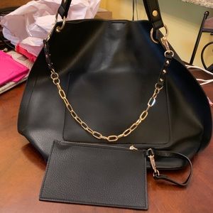 Black Purse with Gold Chain